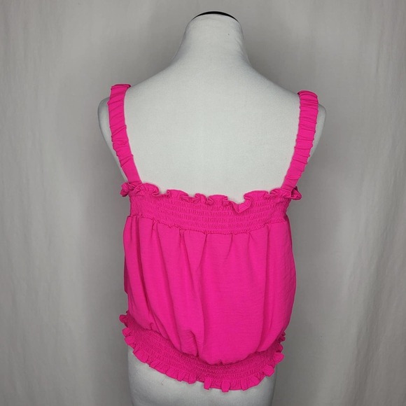 Riley & Rae Cropped Smocked Tank Top Bright Rose Pink Barbie Size XL - Picture 6 of 8